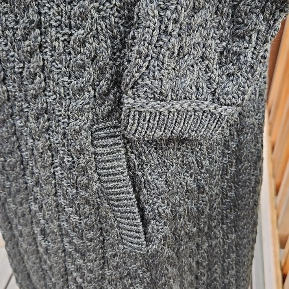 Aran Craft Cardigan | Large  Collar | Forest Green | Button Up | Pockets Size S - Picture 8 of 16